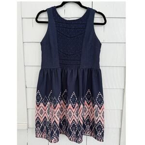 Xhilaration Womens Large Crochet Lace Geo Boho Aztec Tribal Print A-Line Dress